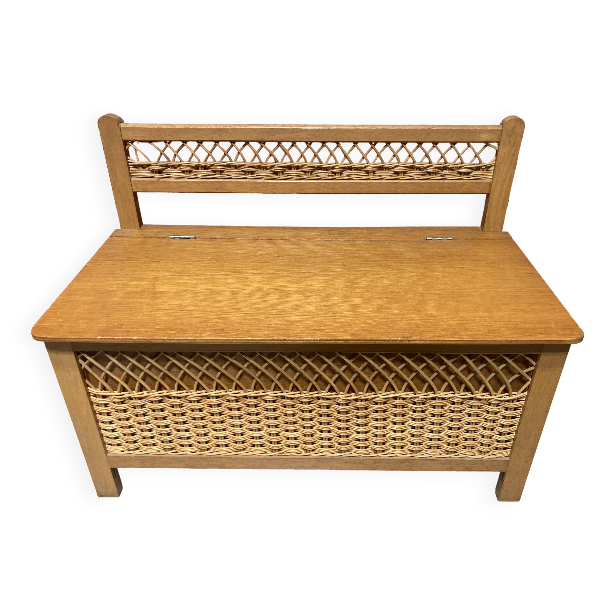 Wood and rattan chest bench