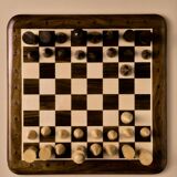 Wooden chessboard, geometric pieces