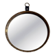 Round wall mirror with brass frame and leather hanger, 1960, Germany