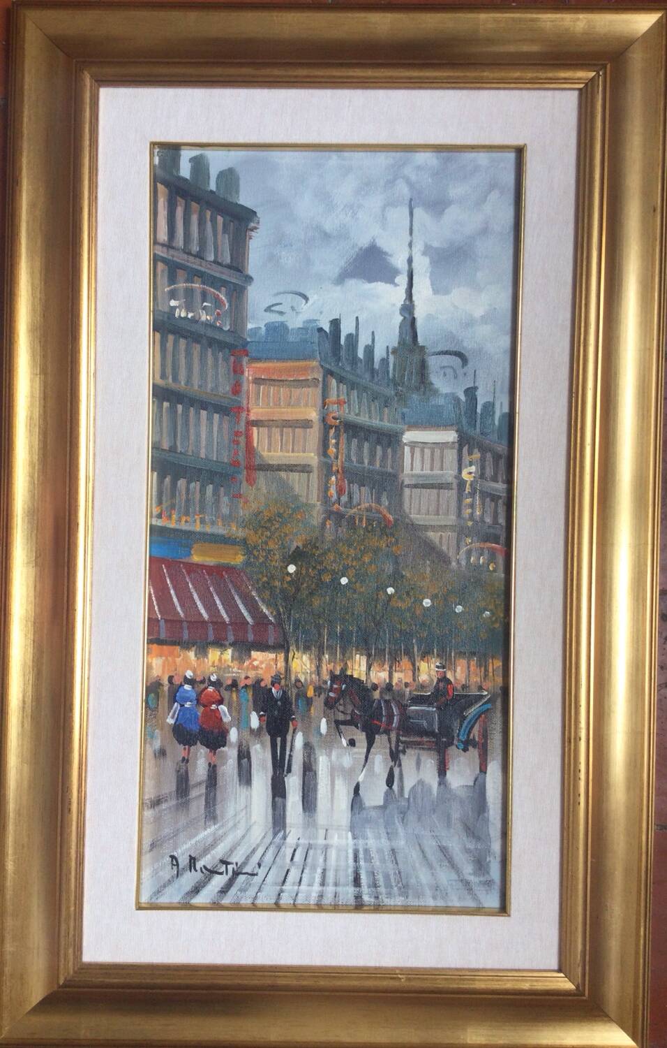 A. martini, active 20th century. the grand boulevards. oil on canvas.