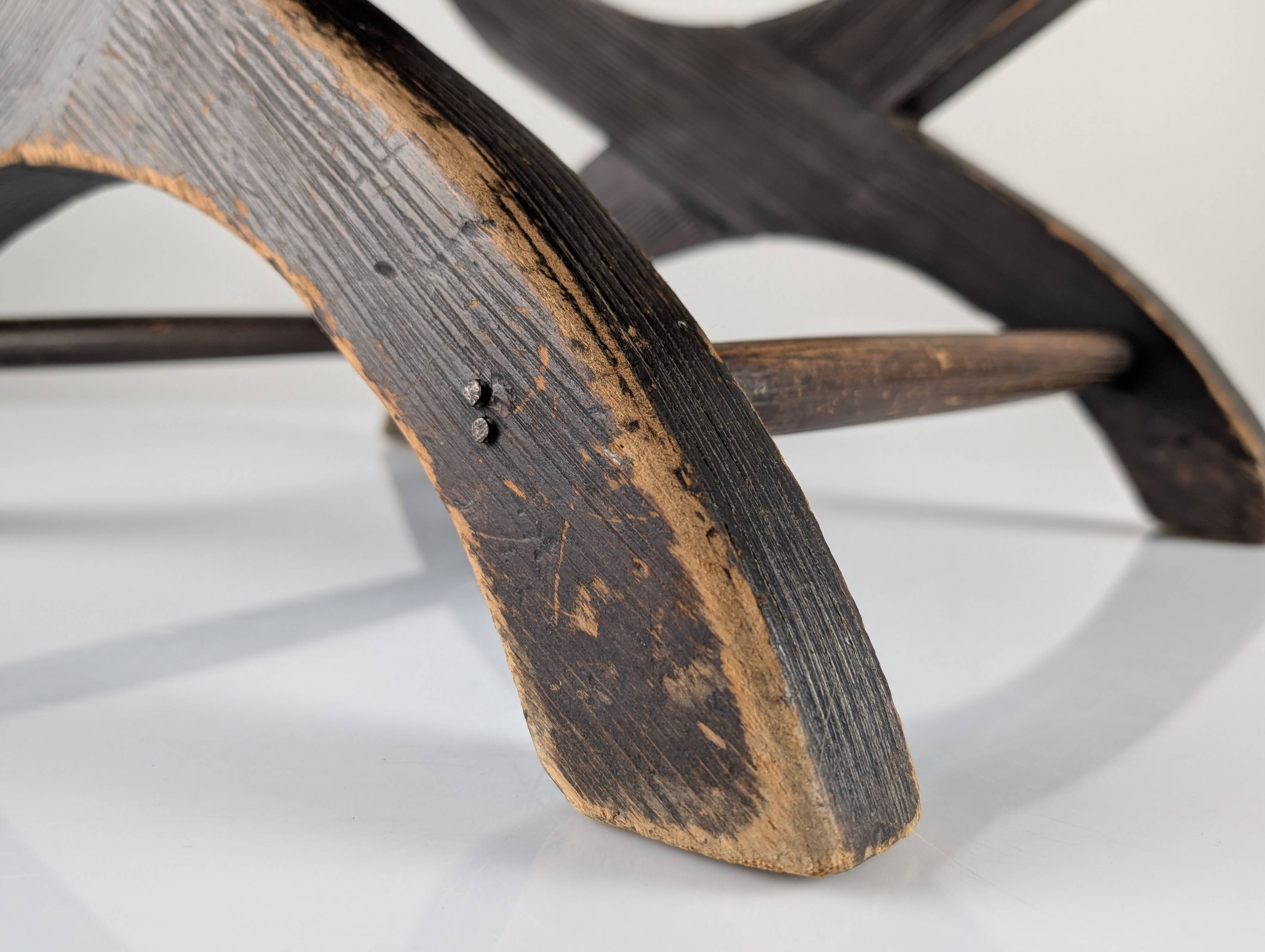 Colonial Curule Stool in Leather and Wrought Iron, Mexico, 1940s