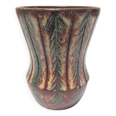 Vase accolay céramique décor végétal signé
