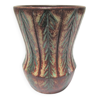 Vase accolay céramique décor végétal signé