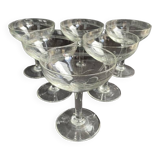 6 engraved crystal champagne glasses – Art Deco