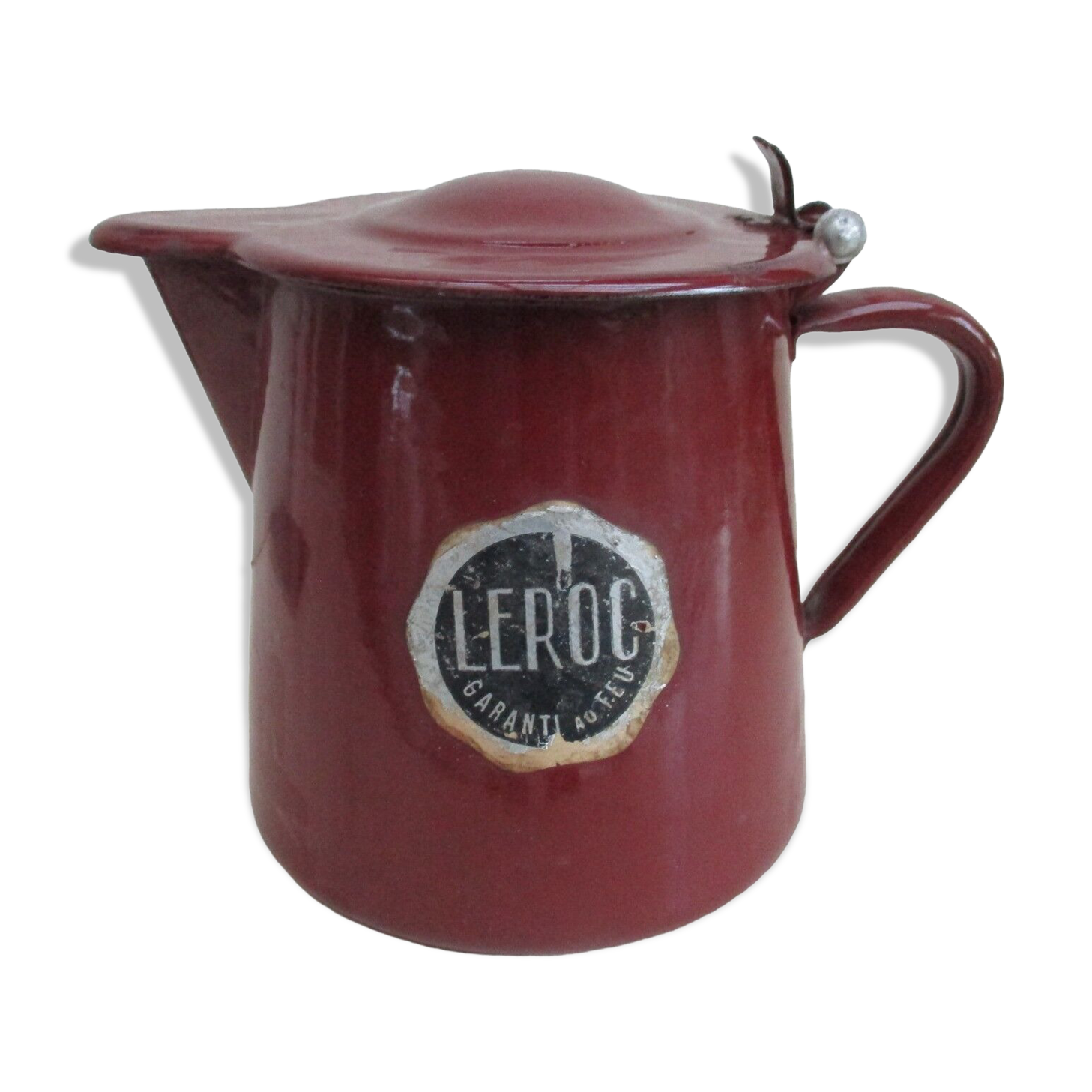 Old enamelled sheet metal pourer from Leroc