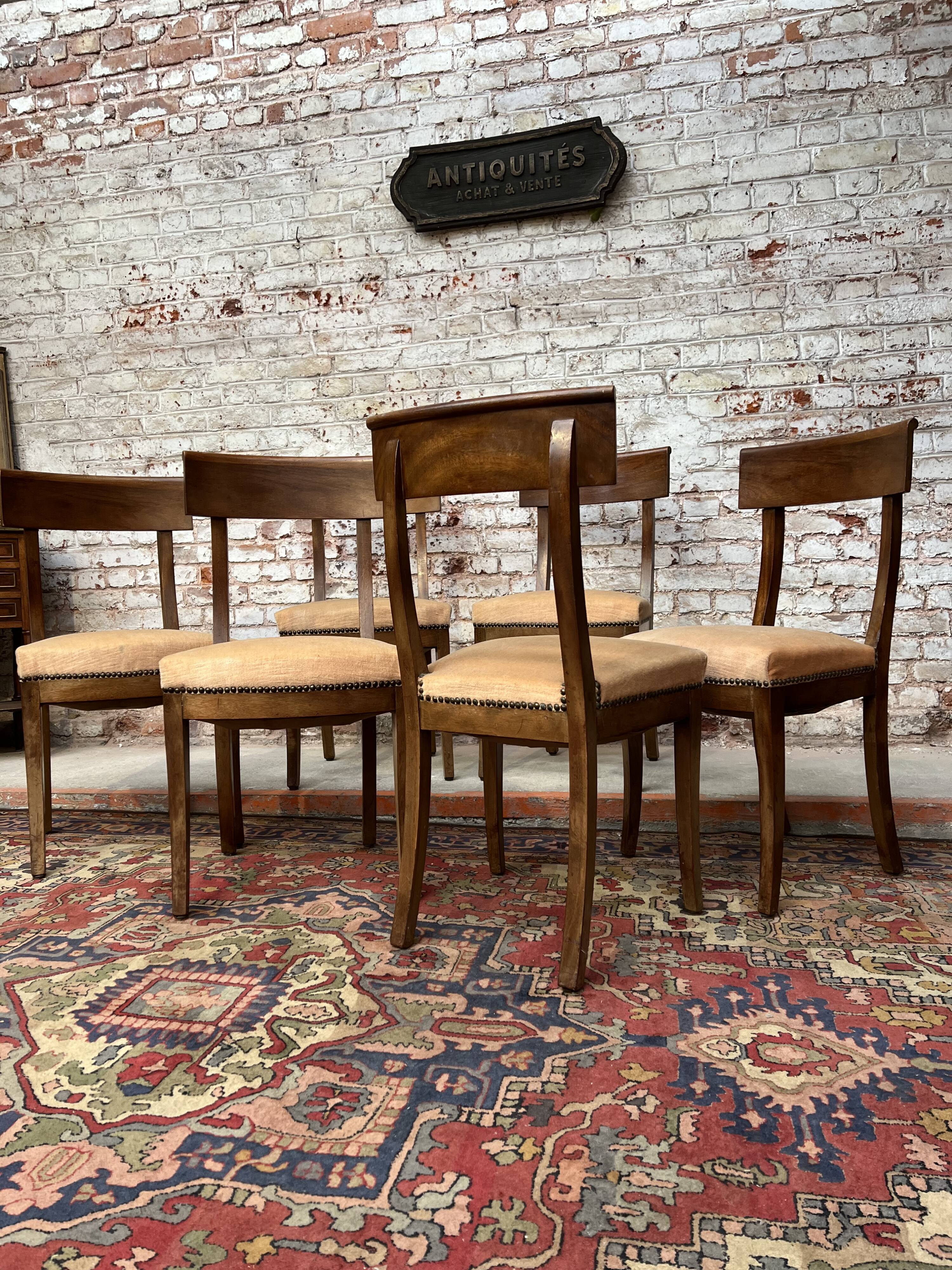 Suite of six mahogany chairs with 19th century Directoire style bands