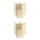 Pair of Contemporary Hammered Strips ”Listelli” Murano Glass Chromed Wall Sconces by Simoeng