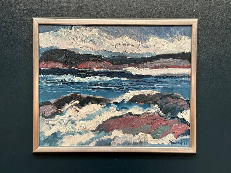 Swedish Oil on Canvas “Coastal Landscape” by Allan Horsak, Vintage & Framed