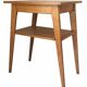 Guéridon pieds compas 1950 en bois clair, desserte, table d'appoint