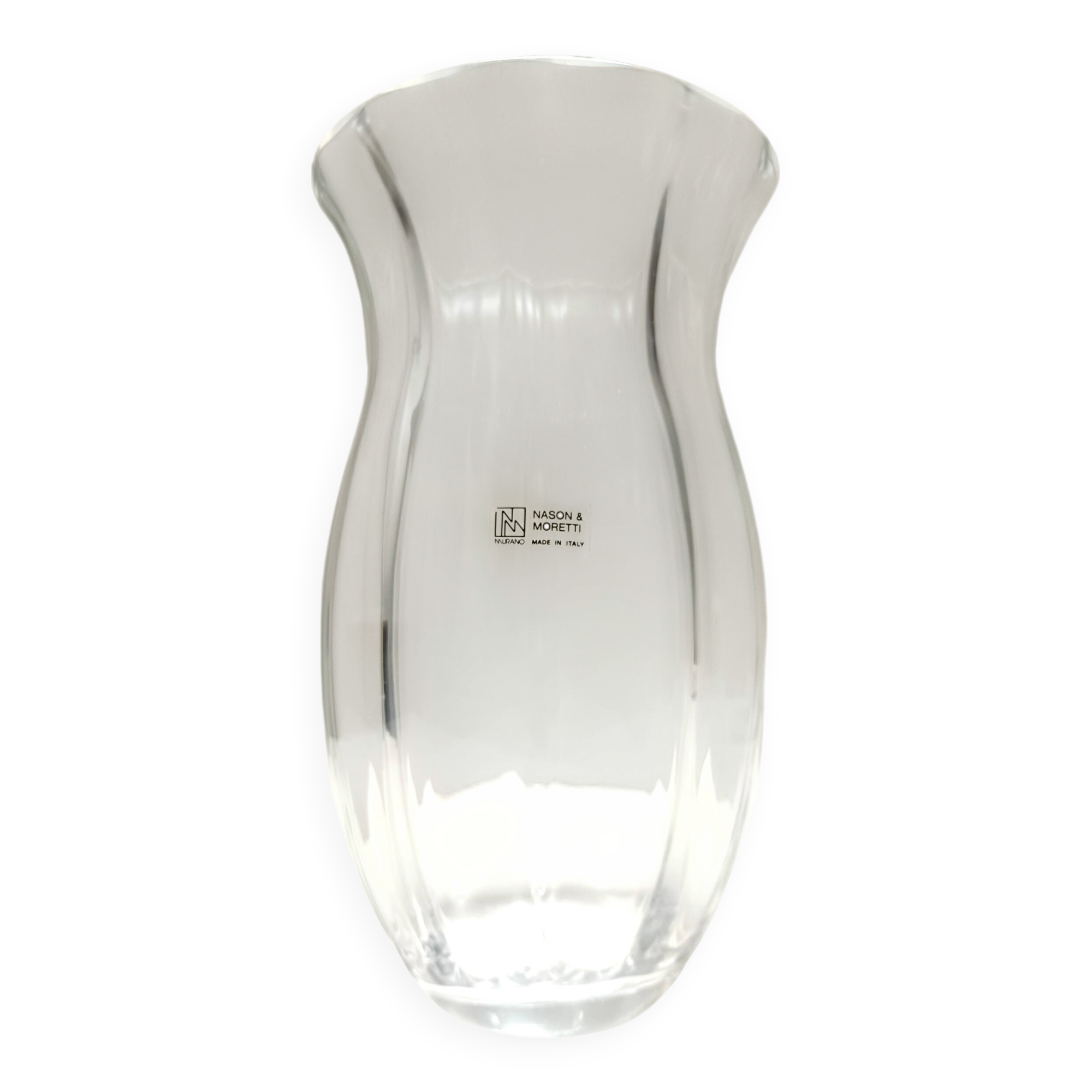 Transparent Murano Glass Vase by Moretti and Nason, Labeled, Italy 1990s