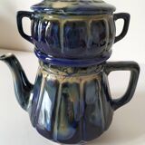 Midnight blue and flamed beige enameled ceramic filter coffee maker