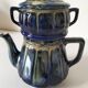 Midnight blue and flamed beige enameled ceramic filter coffee maker
