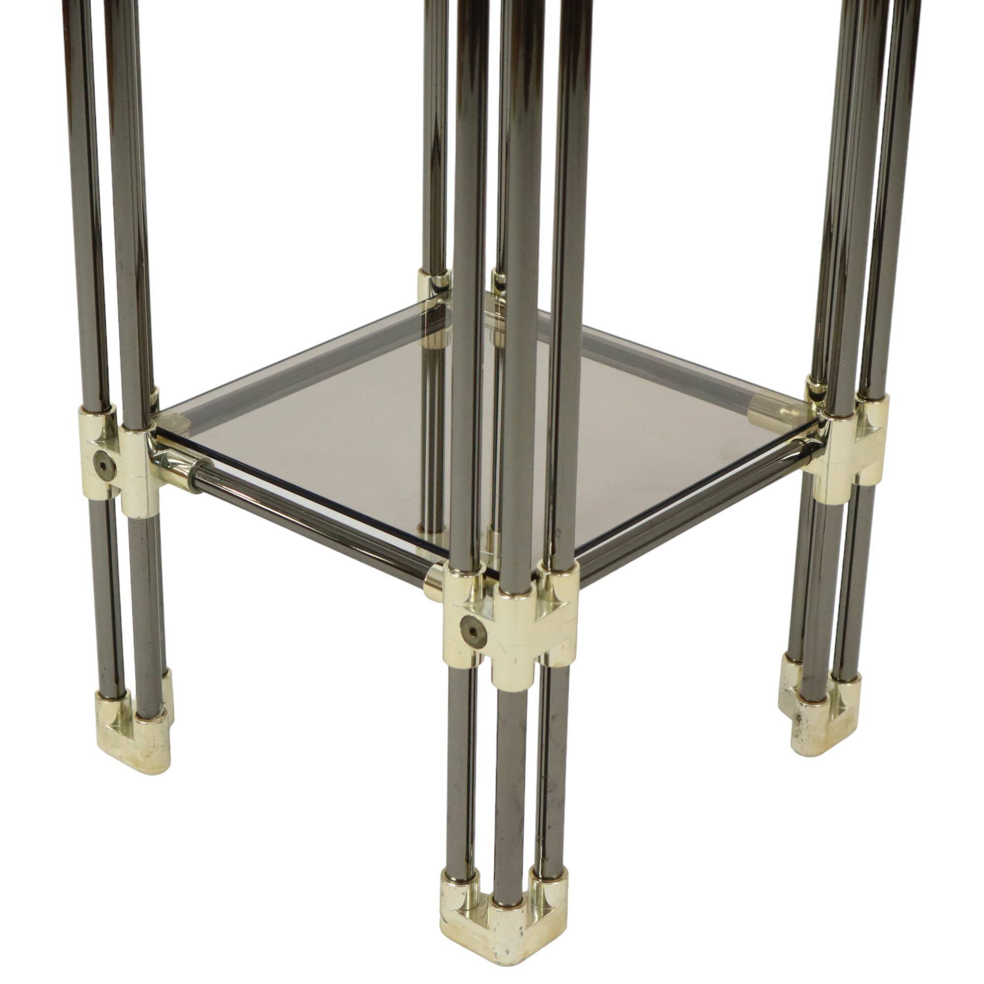 Hollywood Regency Side Table Plant Table Smoked Glass Chrome 1970s