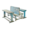 Double wooden school desk with blue patina