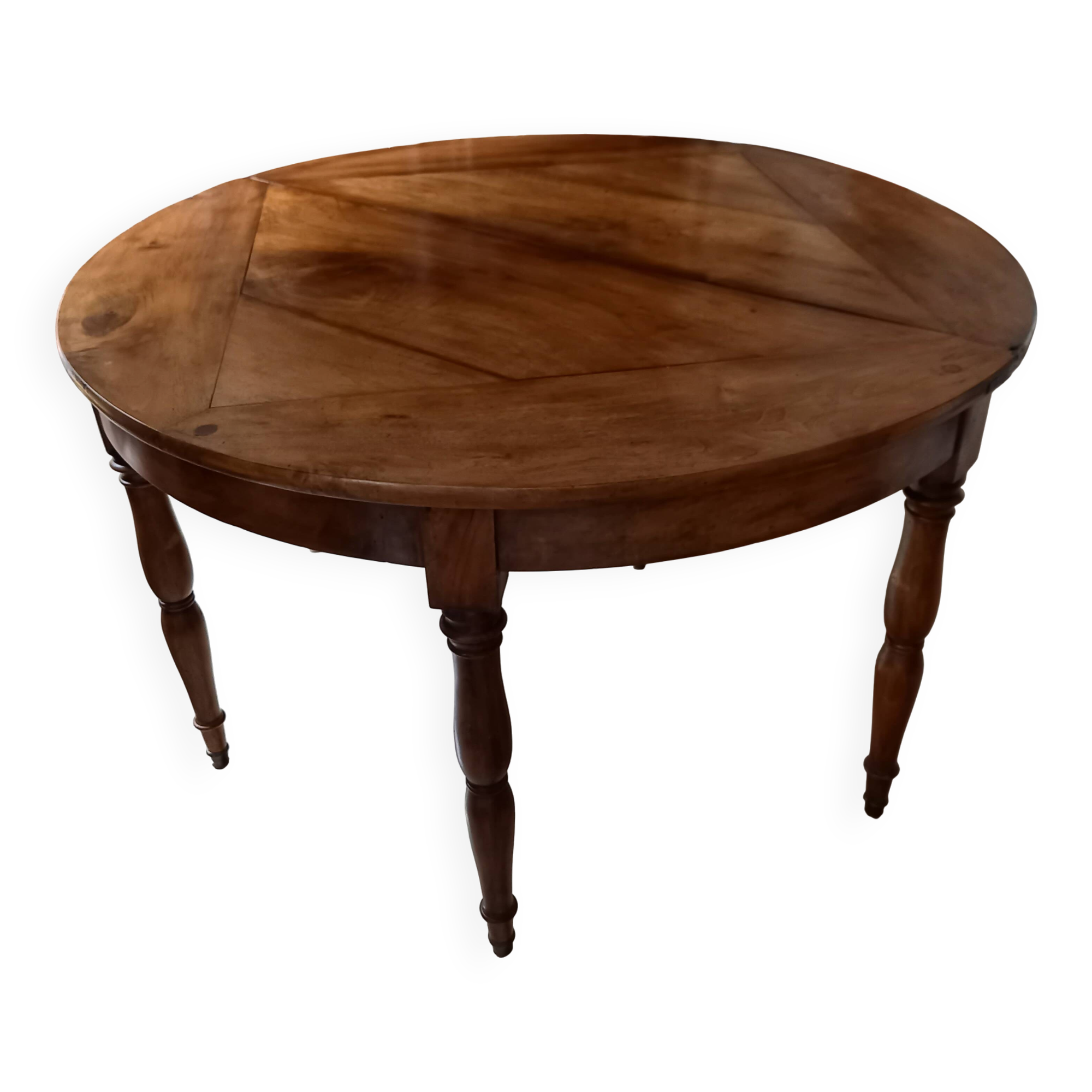 Antique half-moon walnut round table