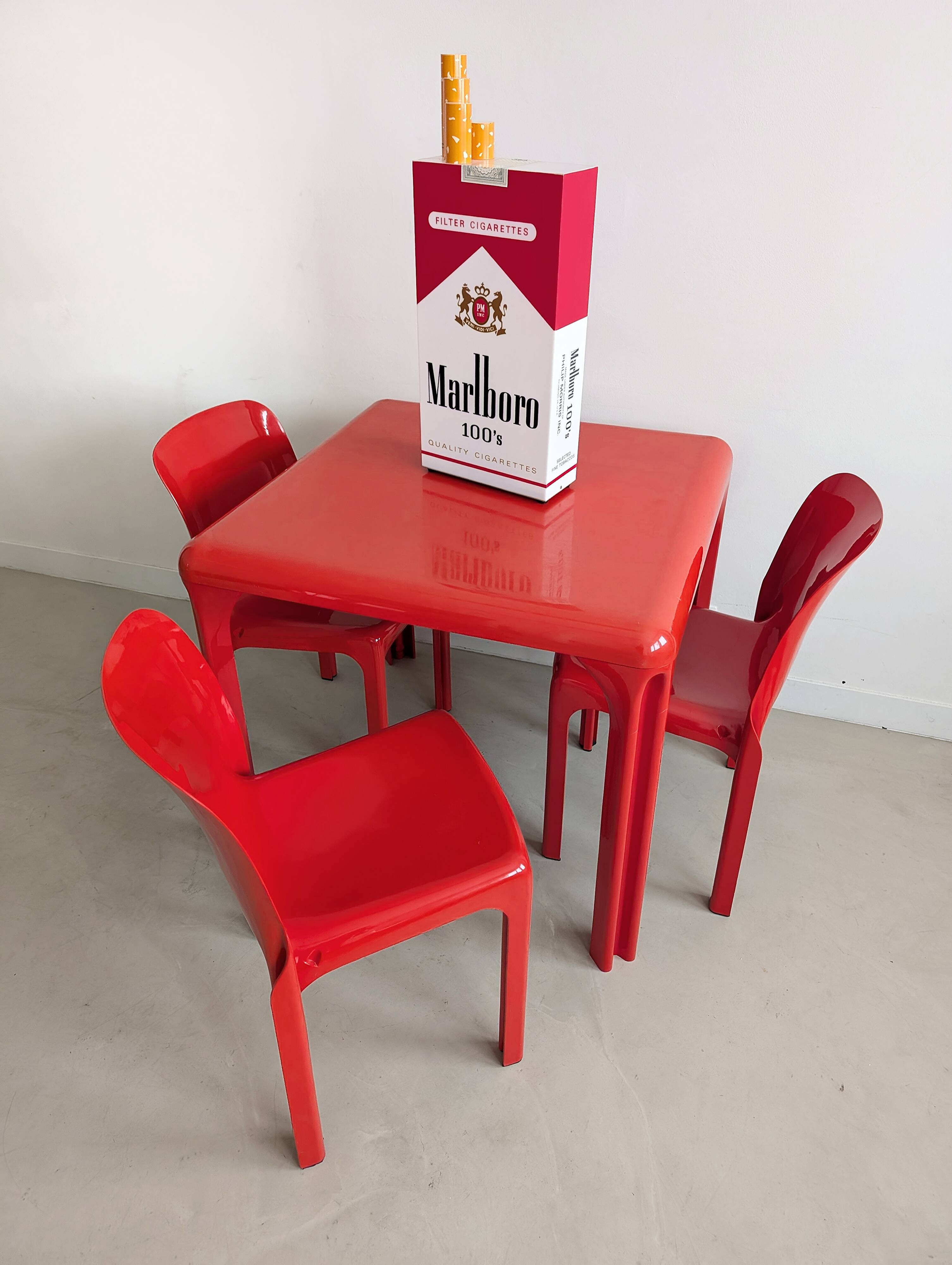 Red 'Selene' Dining Set by Vico Magistretti for Artemide 1960s