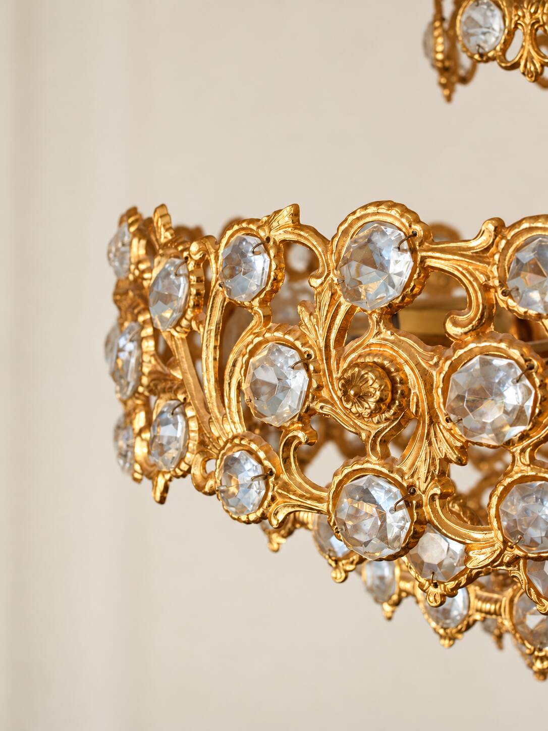 Brass and crystal chandelier plated with 24K gold PALWA, Germany, 1960s-70s.
