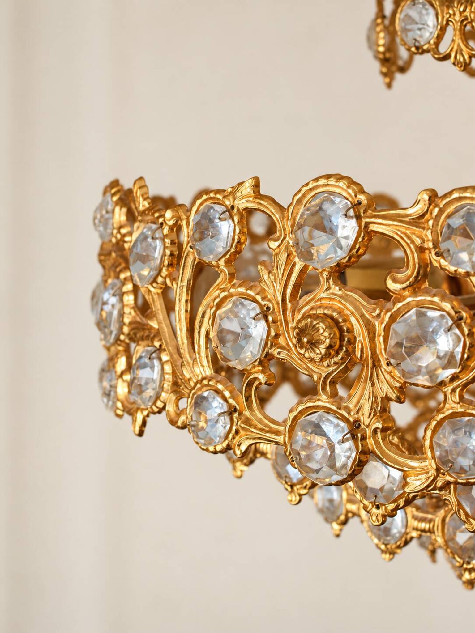Brass and crystal chandelier plated with 24K gold PALWA, Germany, 1960s-70s.