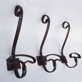 3 patères murales en fer forgé vintage