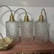 Lot de trois suspensions en verre bullé vintage