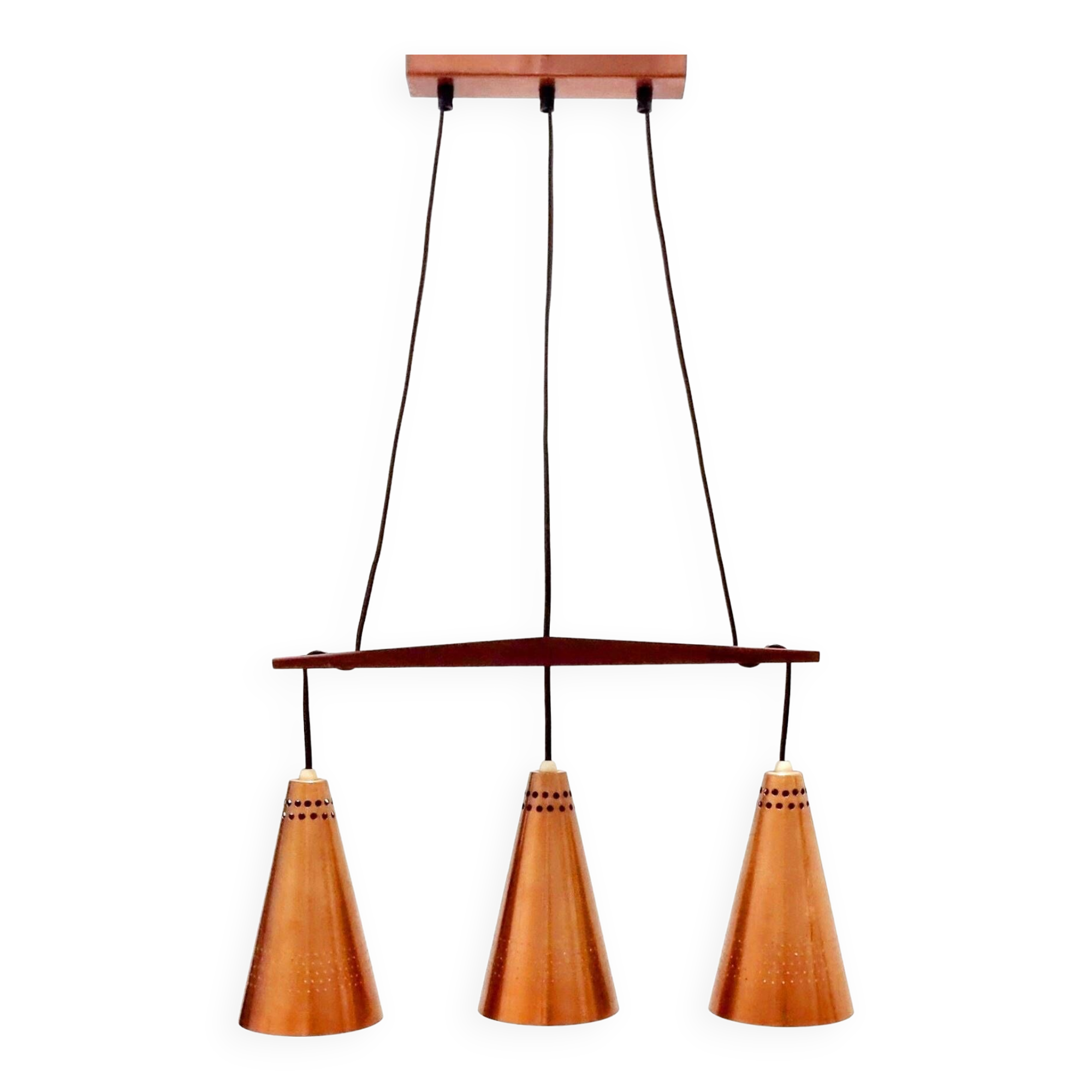 Mid-Century Scandinavian Copper & Teak Pendant by Hans-Agne Jakobsson, 1950s