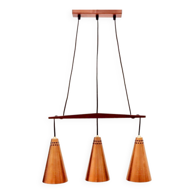Pendentif en cuivre et teck scandinave du milieu du siècle par Hans-Agne Jakobsson, années 1950