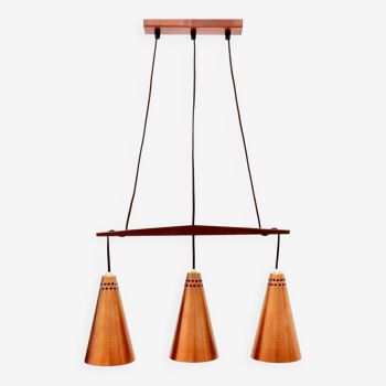 Suspension Mid-Century Scandinave en Cuivre et Teck par Hans-Agne Jakobsson, 1950s