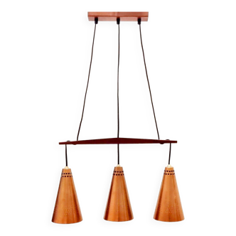 Suspension Mid-Century Scandinave en Cuivre et Teck par Hans-Agne Jakobsson, 1950s