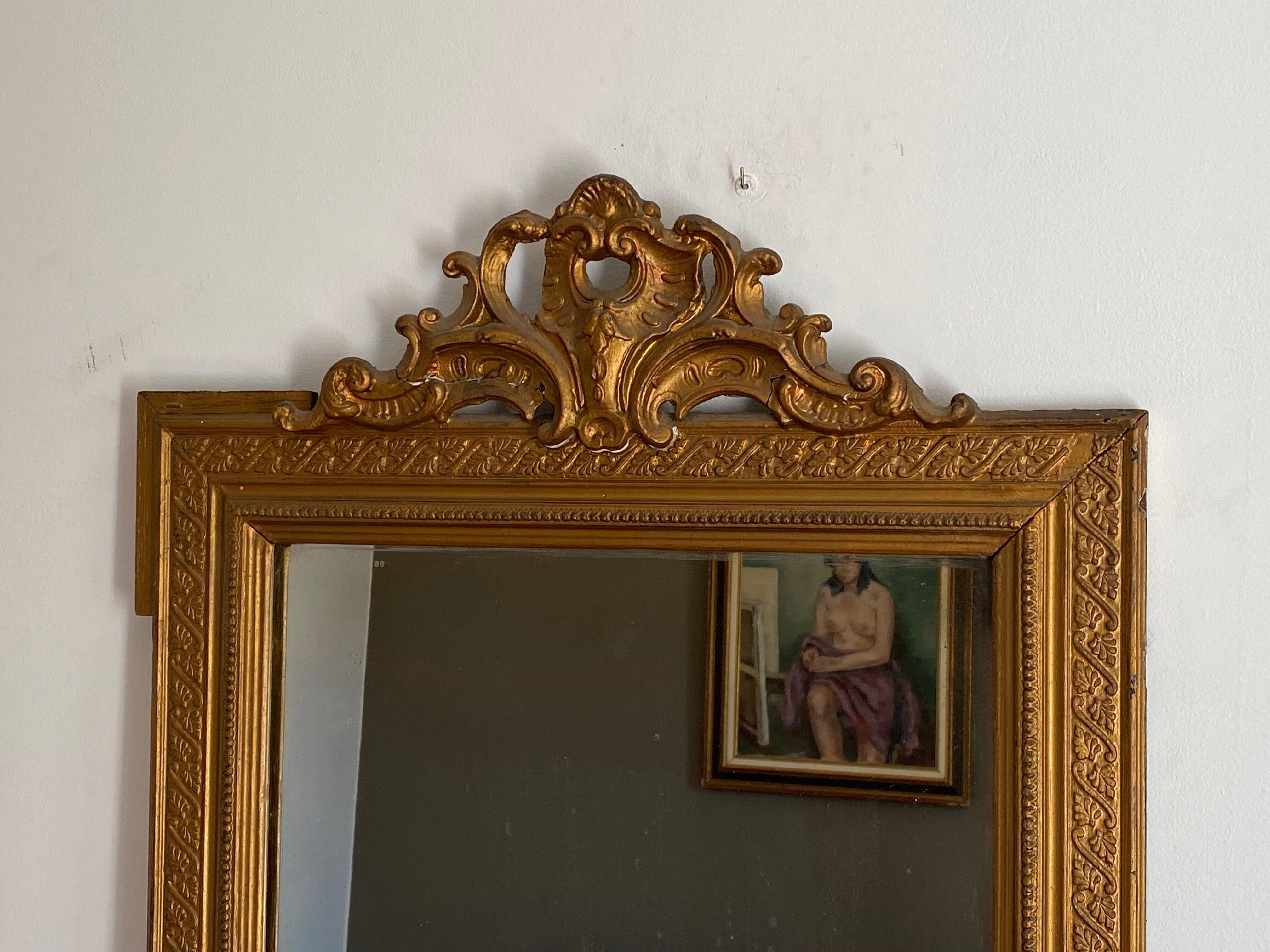 Fine 19th century golden mirror with decorated pediment 115x70