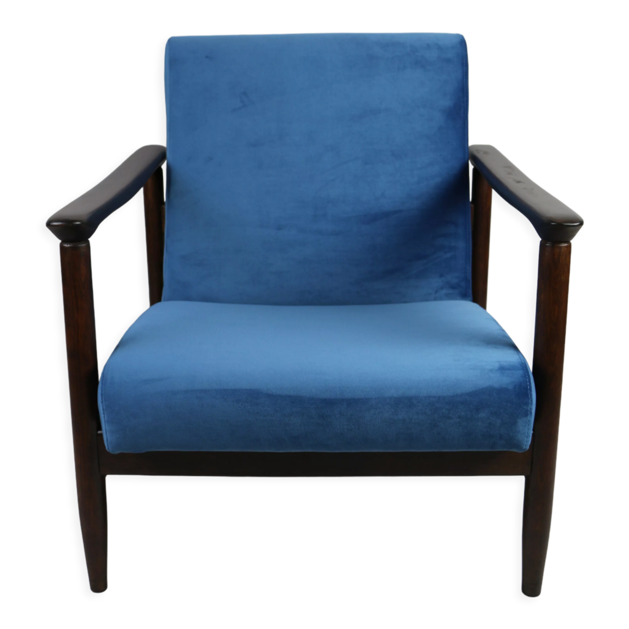 Blue marine velvet gfm-142 armchair by Edmund Homa, 1970s, ocean