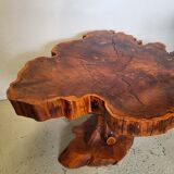 Brutalist table trunk old elm magnifying glass