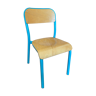 Chaise écolier métal et bois bleu turquoise