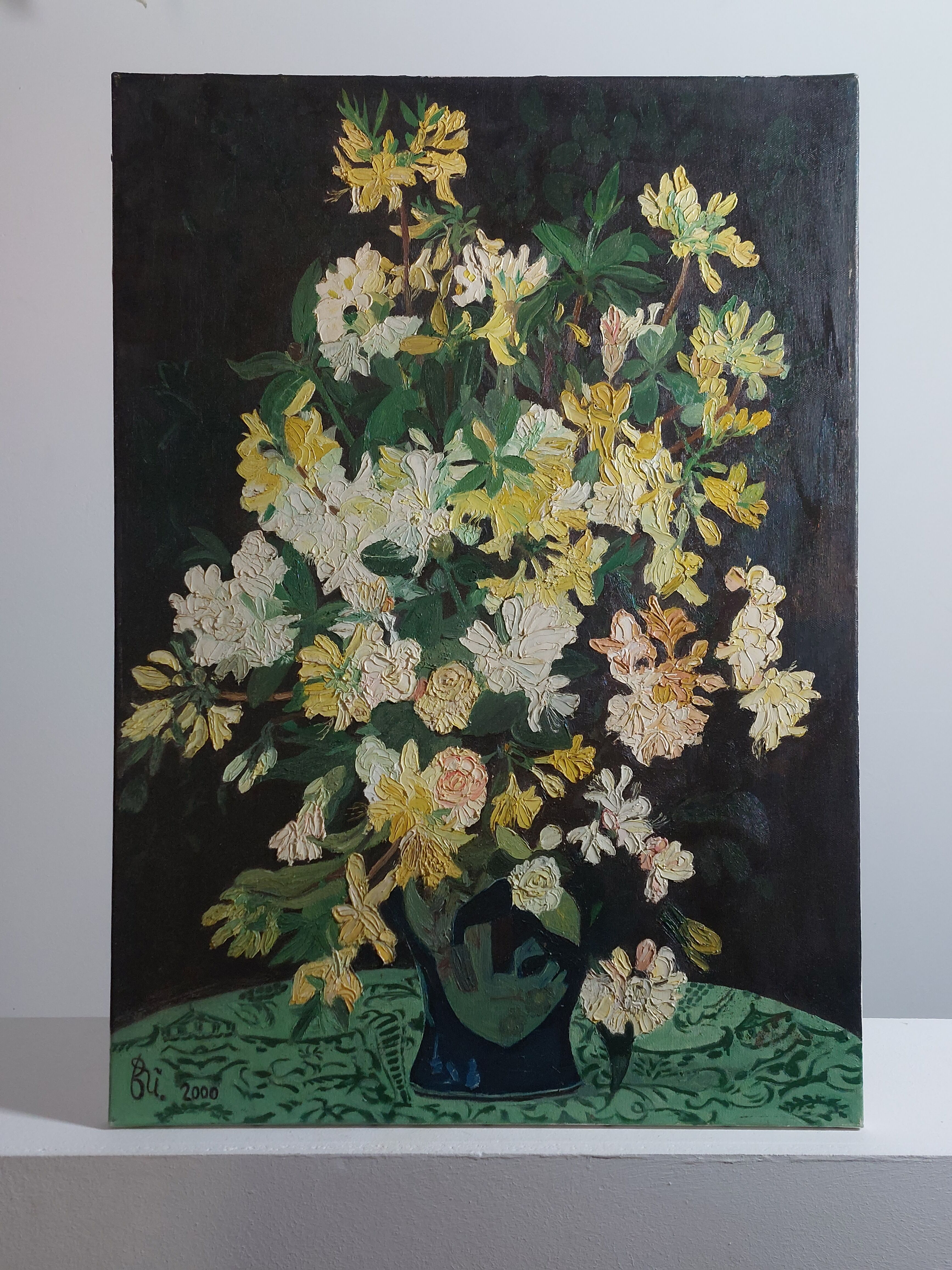 Peinture à l'huile, pastel vintage "bouquet de fleurs"