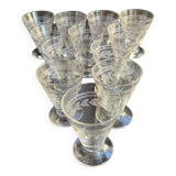 12 liqueur glasses – guilloché crystal – art deco