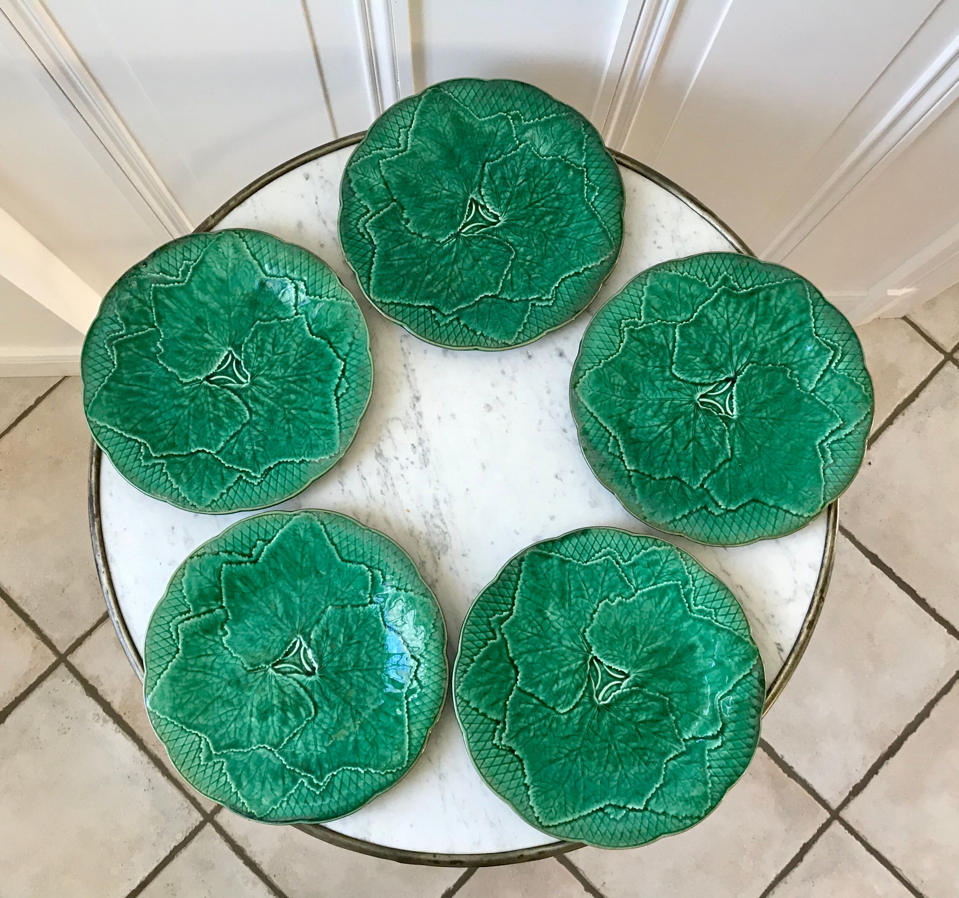 Set of 5 gien dessert plates in slurry leaf model 50s
