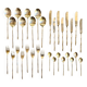 32 couverts manche bambou en métal doré