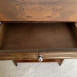 Walnut veneer pedestal table.