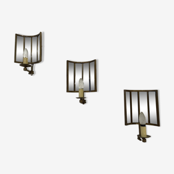 Three wall lamps, brass, xxth