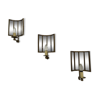 Three wall lamps, brass, xxth