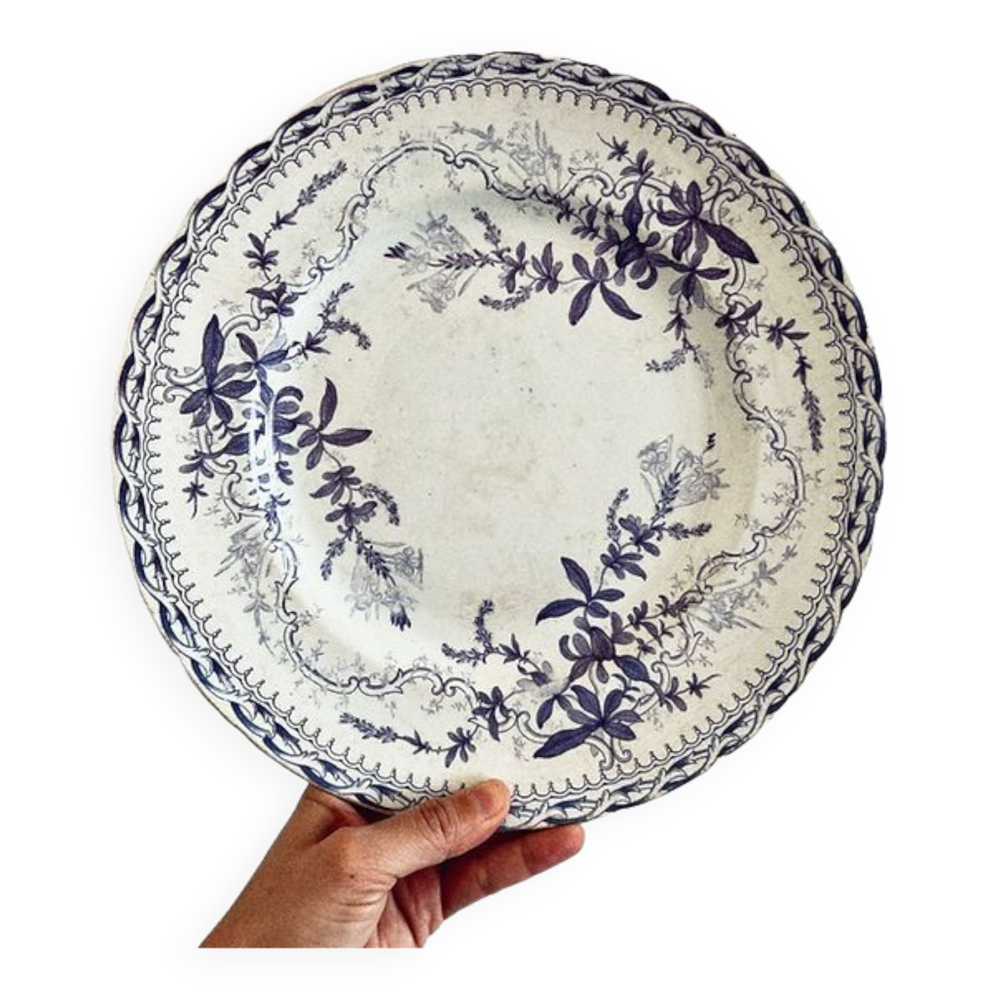 Large flat Iron Earth. Cream & blue color