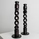 Set of 2 vintage dark wood candlesticks, twisted design, Italy, 1970s.