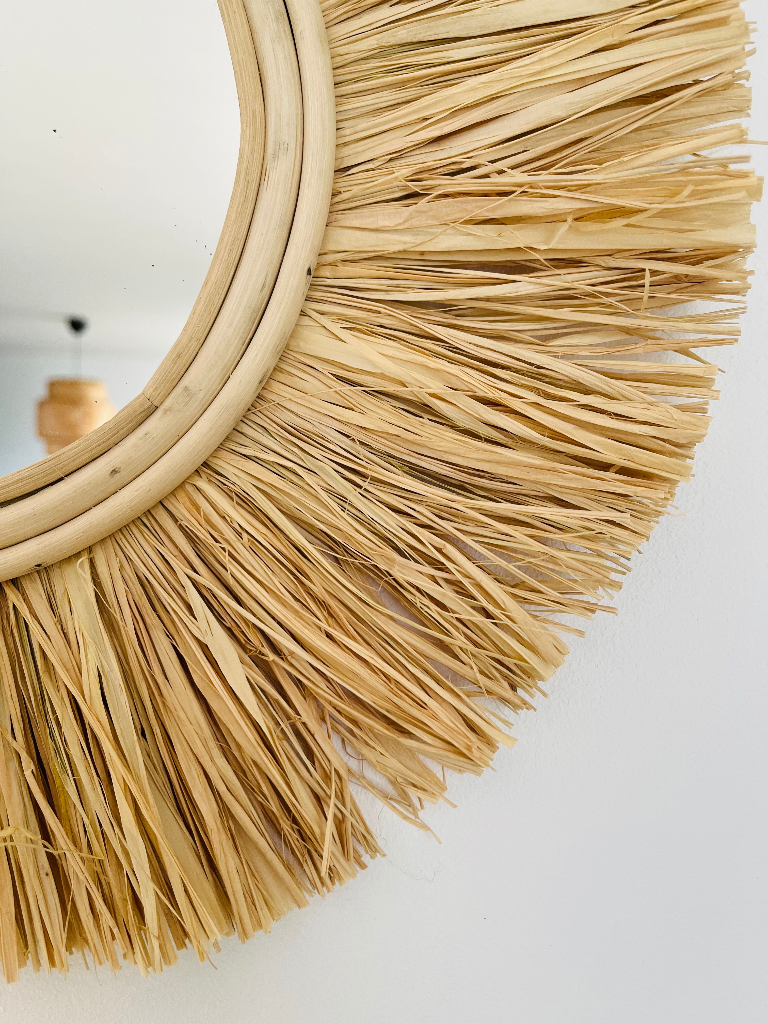 Miroir rond rotin paille, 45 cm