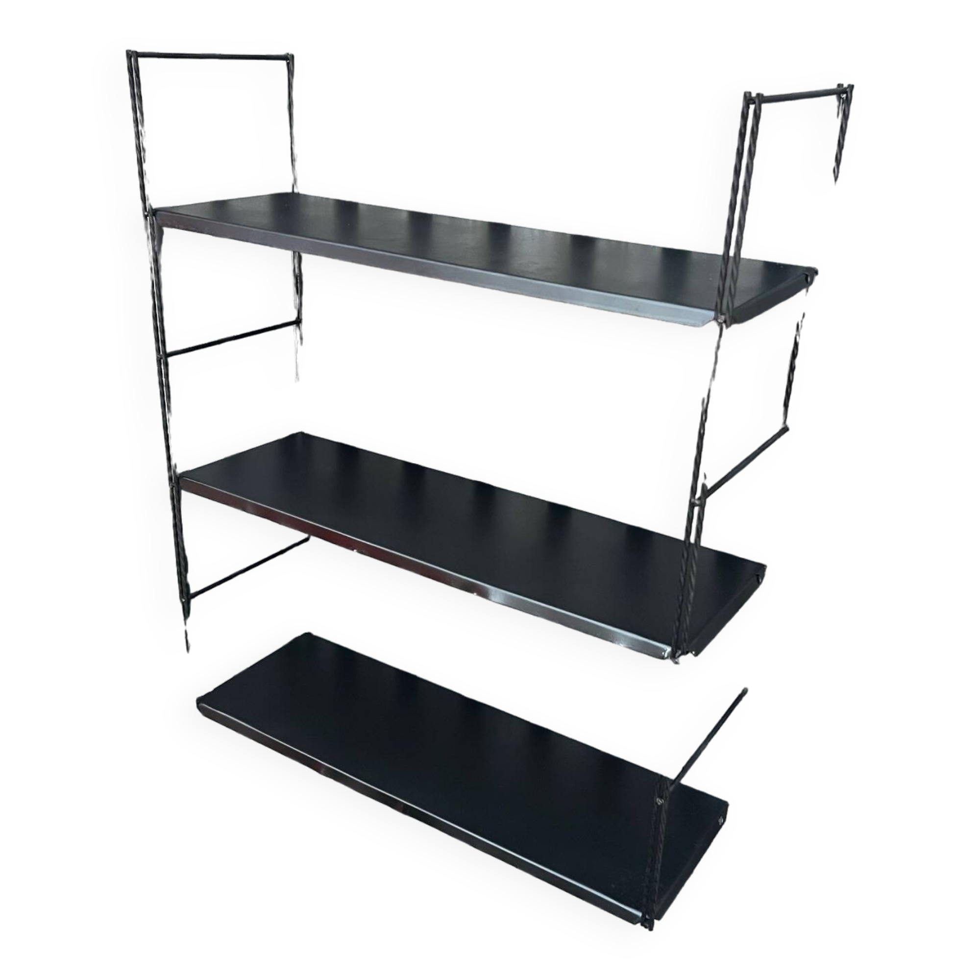 Vintage black metal "string" shelf