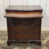 1950s English mahogany chest of drawers with one shelf