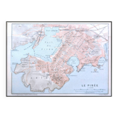 Piraeus, Athens, small original map printed in 1910.