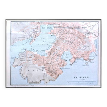 Piraeus, Athens, small original map printed in 1910.