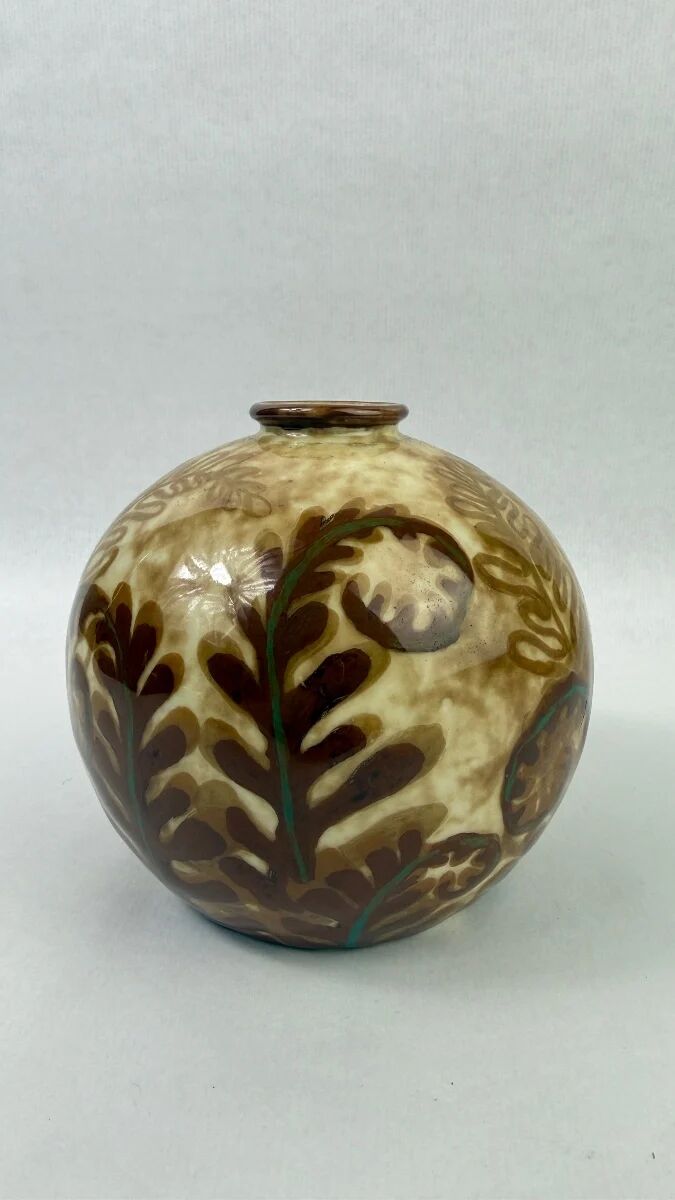 Camille Tharaud, round vase model Fougères, Limoges, Art Deco circa 1930