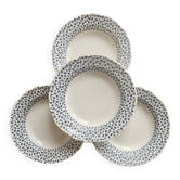4 assiettes creuses vintage Gien – Faïence ivoire à fleurettes bleues