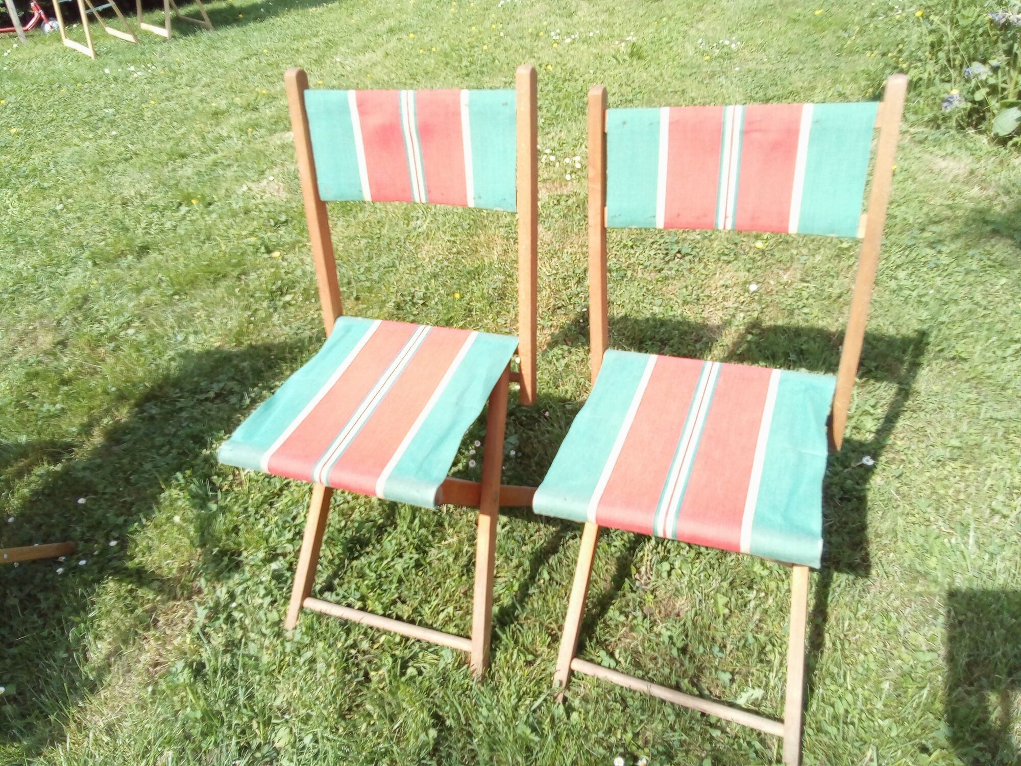 Set of 2 Chilean folding women and 2 folding chairs in vintage canvas 1970