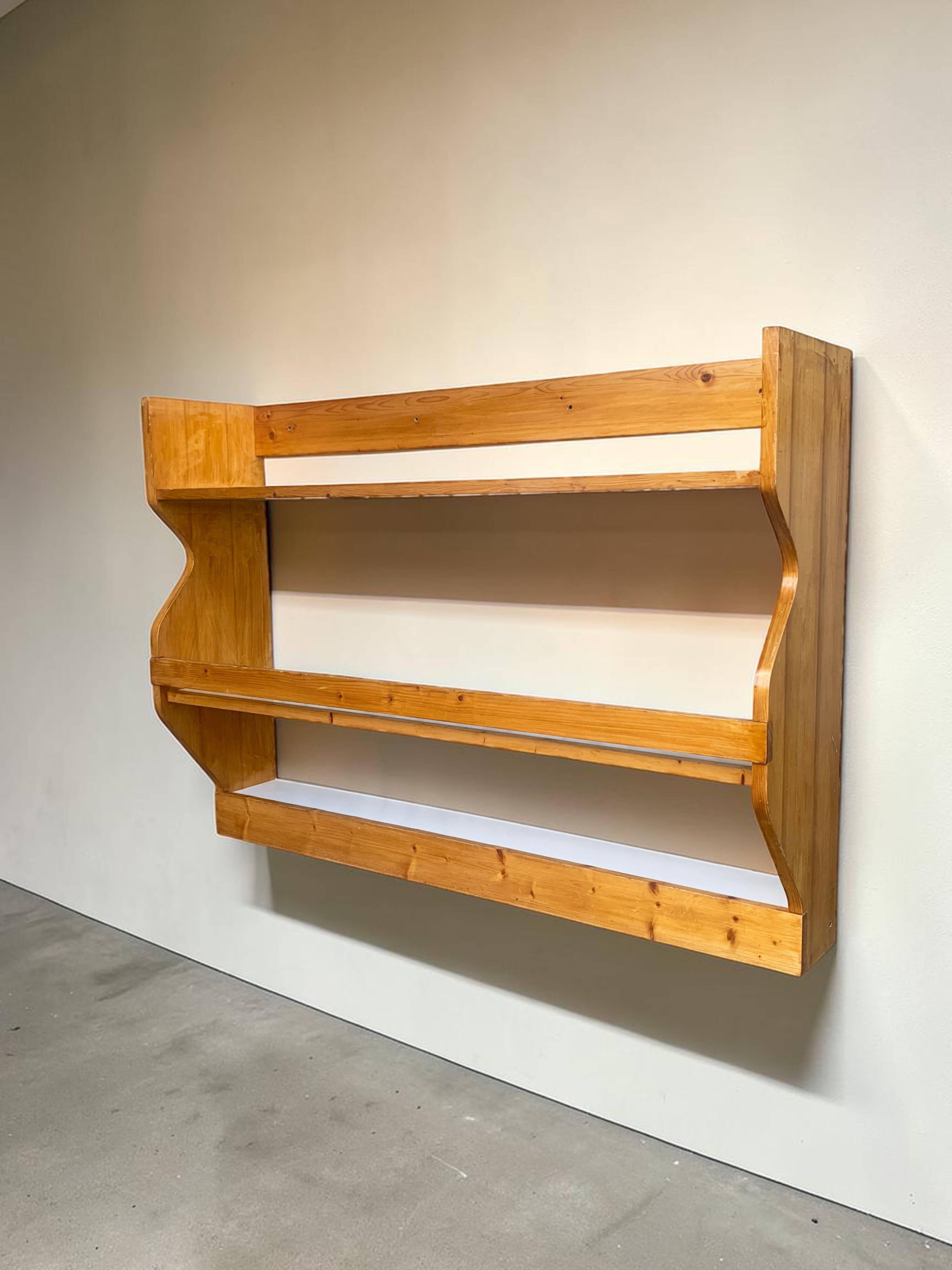 Wall-mounted pine sideboard by Charlotte Perriand from Les Arcs 1800, circa 1970.